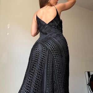 Y2K black textured slip maxi dress